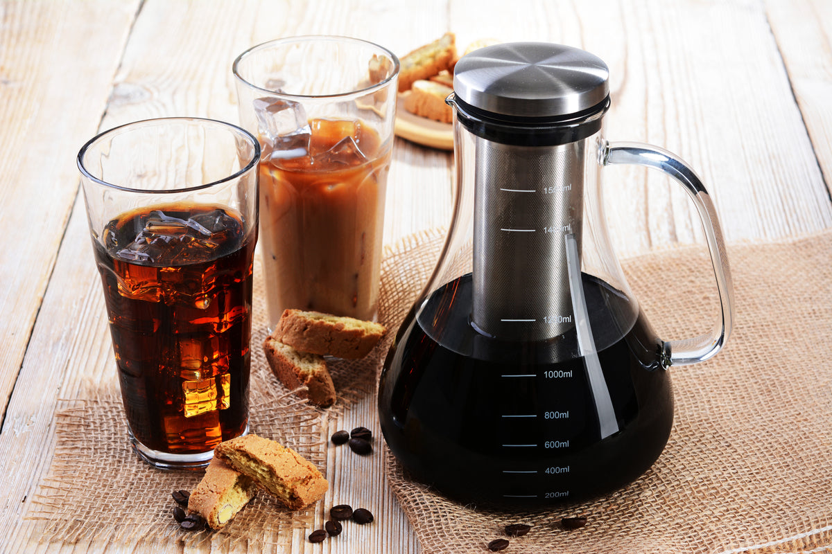 Gräwe Cold Brew Kaffeebereiter – 1,5 Liter Glaskaraffe, mit Edelstahlfilter & Deckel, spülmaschinenfest