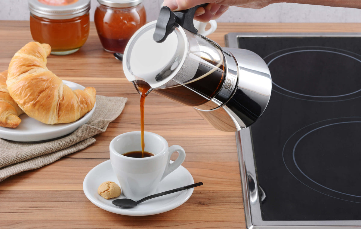 Gräwe Espressokocher mit Glaskanne – Induktionsgeeignet, 4 oder 6 Tassen (160/240 ml)