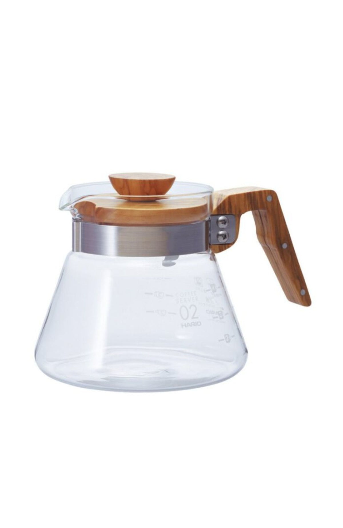 Hario Glaskanne mit Olivenholzgriff für Kaffee oder Tee – 600 ml (Modell 02) Kanne